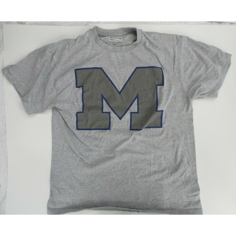 Majestic Section 101 Michigan University Big M Gray T-shirt Wolverines Mens L